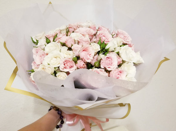 Large Pink and White Spray Roses Bouquet - Express gratitude and love with pink and white spray roses. 