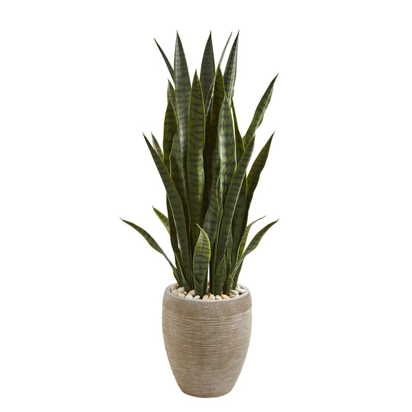 3.5’ Sansevieria Artificial Plant In Sand Colored Planter