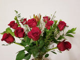 One Dozen Fragrant Red Roses with Filler and Greenery