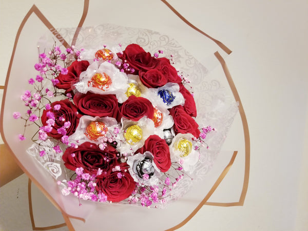 Dozen Fragrant Red Roses & Chocolates Bouquet