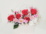 Roses and Seasonal Flowers Handbag Arrangement