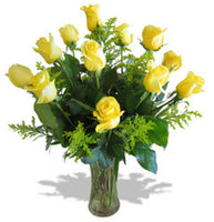 Dozen Yellow Roses Arrangement In Clear Vase