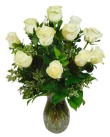 Dozen White Roses Arrangement In Clear Vase