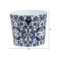 12” Oriental Blue and White Classic Round Metal Planter