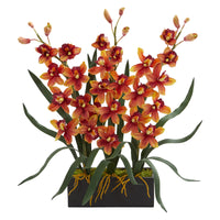Cymbidium Orchid Artificial Arrangement In Black Vase (Burgundy)
