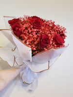 Dozen Red Roses & Red Baby’s Breath Bouquet