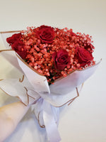 Dozen Red Roses & Red Baby’s Breath Bouquet