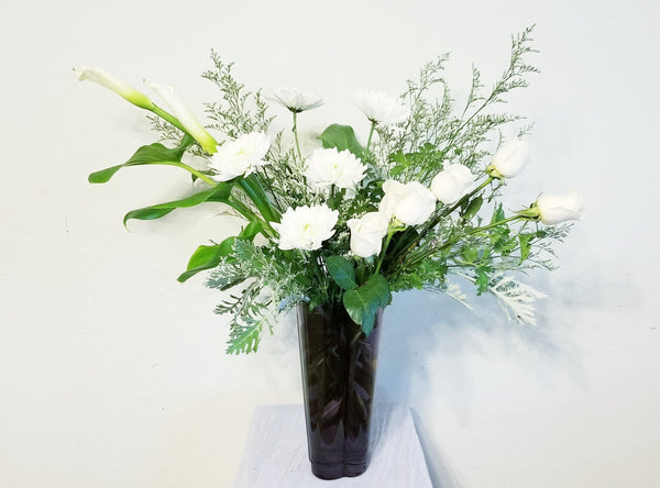 White Whisper - Large Arrangement in a Glass Vase Designed by Debi Lilly