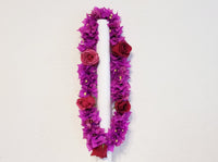 Double Fuchsia Bougainvillea &Roses Lei