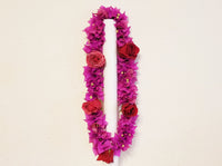 Double Fuchsia Bougainvillea &Roses Lei