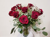 Dozen Red Roses Arrangement in Clear Vase