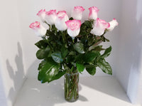 Dozen Pink Lip Roses Arrangement in Clear Vase