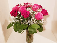 Appreciation & Love - Dozen Long Stem Roses in Clear Vase