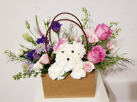 White Fluffy Dog Flower Arrangement