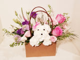 White Fluffy Dog Flower Arrangement