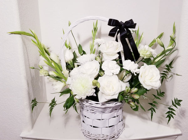 Large Seasonal Condolence All White Flower Basket