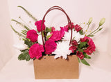 Roses and Seasonal Handbag Arrangement