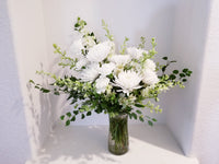 All White Designer's Choice - Traditional Clear Glass Vase Arrangement
