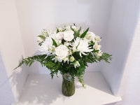 All White Designer's Choice - Traditional Clear Glass Vase Arrangement