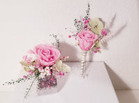 Pink Preserved Rose, Dried Flowers Silver Cuff Corsage and Boutonniere