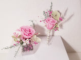 Pink Preserved Rose, Dried Flowers Silver Cuff Corsage and Boutonniere