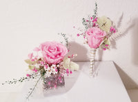 Pink Preserved Rose, Dried Flowers Silver Cuff Corsage and Boutonniere