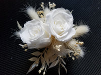 White Preserved Rose & Dried Flowers Cuff Corsage & Boutonniere