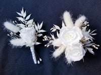 White Preserved Rose & Dried Flowers Cuff Corsage & Boutonniere