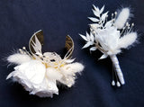 White Preserved Rose & Dried Flowers Cuff Corsage & Boutonniere