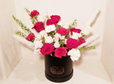 Red and White Hatbox Arrangement