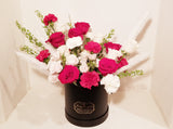 Red and White Hatbox Arrangement