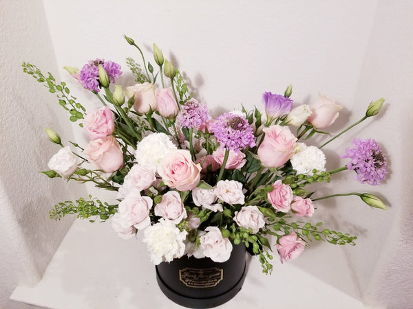 Light Pastel Colors Hatbox Arrangement