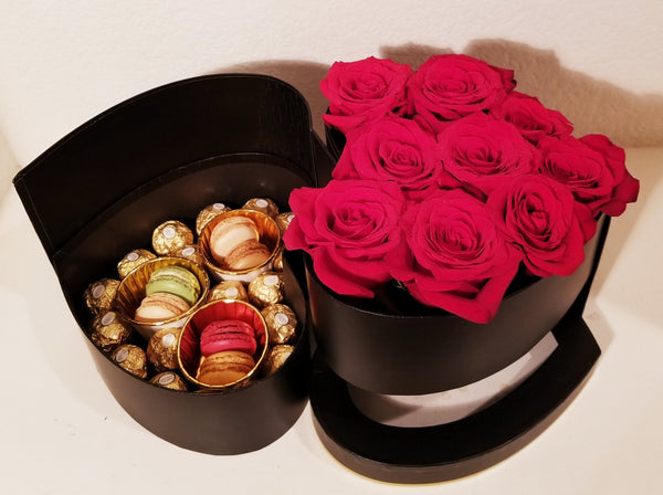 Complete Macarons, Chocolate and Roses Box