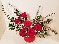 alf Dozen Red Roses in Red Ceramic Vase