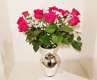 One Dozen Fragrant Red Roses Arrangement In Mercury Vase