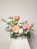 Mom's Garden Party - This arrangement is delightful flower arrangement featuring a mix of Peonies Roses, Queen Ann Lace and seasonally available blooms, thoughtfully designed in a ceramic vase.