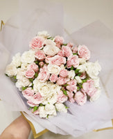 Large Pink and White Spray Roses Bouquet - Express gratitude and love with pink and white spray roses. 