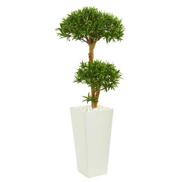 50” Bonsai Styled Podocarpus Artificial Tree In Tower Planter