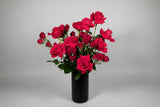 Amour - French Style - Morden Dozen Fragrant Red Roses and Spray Roses in Black Ceramic Vase