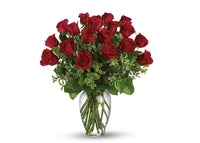 Premium Two Dozen Long Stem Fragrant Red Roses in Clear Vase