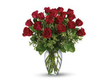 Premium Two Dozen Long Stem Fragrant Red Roses in Clear Vase