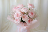 Bouquet of pink O_Hara roses with a white background