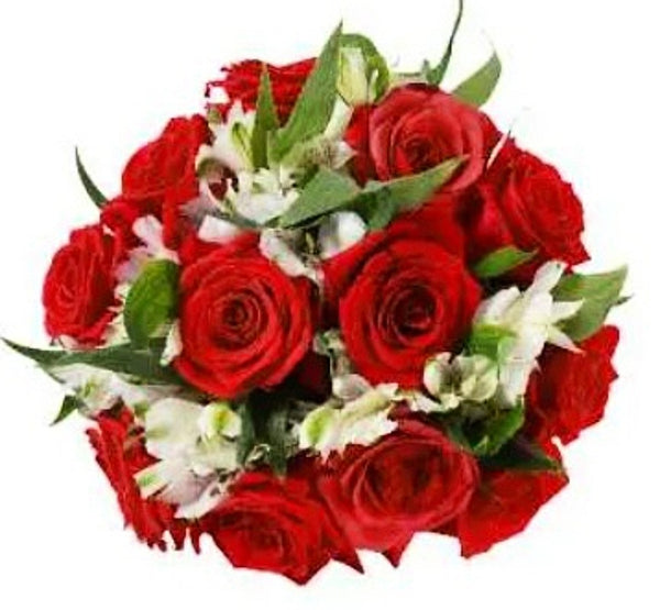 Dozen Red Roses & White Alstroemeria Arrangement
