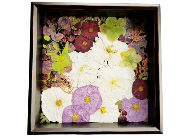 Full Frame Pressed Wedding Bouquet and Boutonniere in black Shadow Box 