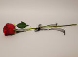 Funeral Single Red Rose and ribbon