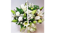 DELUXE - Large Seasonal Condolence All White Flower Basket
