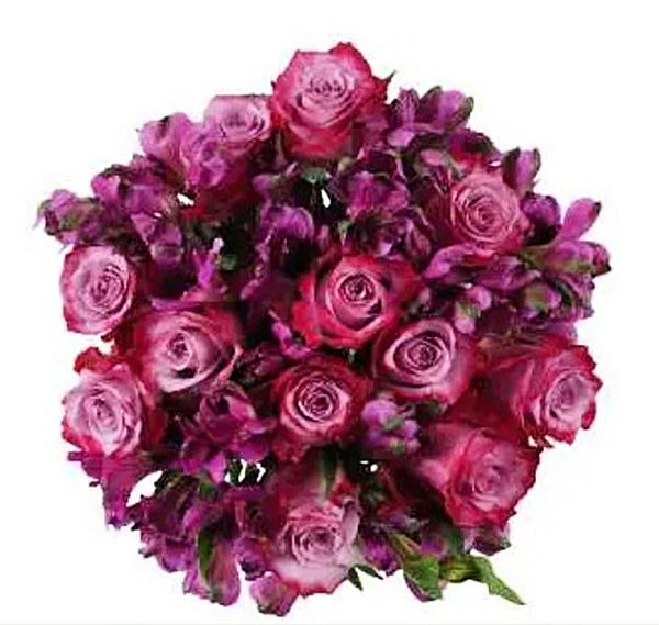 Raspberry - Dozen Roses & Alstroemeria Arrangement