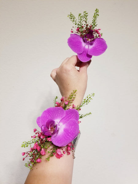Orchid Silver Cuff Corsage and Boutonniere