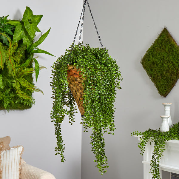 indoor hanging plants fake 45” Gleditsia Artificial Plant In Hanging Cone Basket UV Resistant (Indoor/Outdoor)