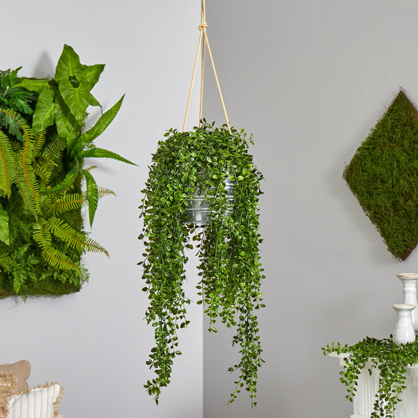 fake hanging pot plants 4' Gleditsia Artificial Plant in Hanging Metal Bucket UV Resistant (In – LeLe Floral